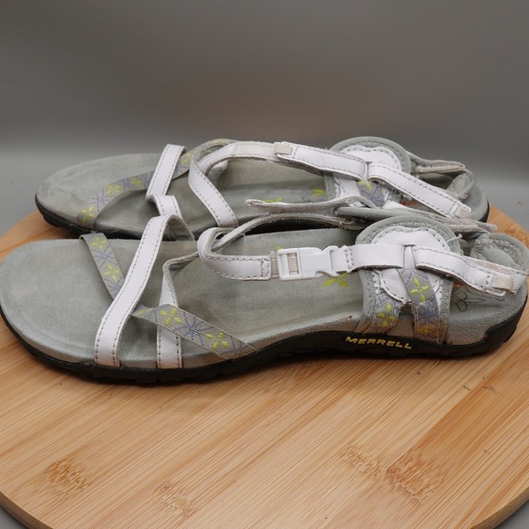 Merrell Sandals Womens 10 White Gray Yellow Jacardia Strappy J22226 Flaws - Picture 1 of 12
